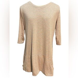 Toad & Co Ursa Three-Quarter Sleeve Tunic / Dress Peach & Gray Striped Pockets L